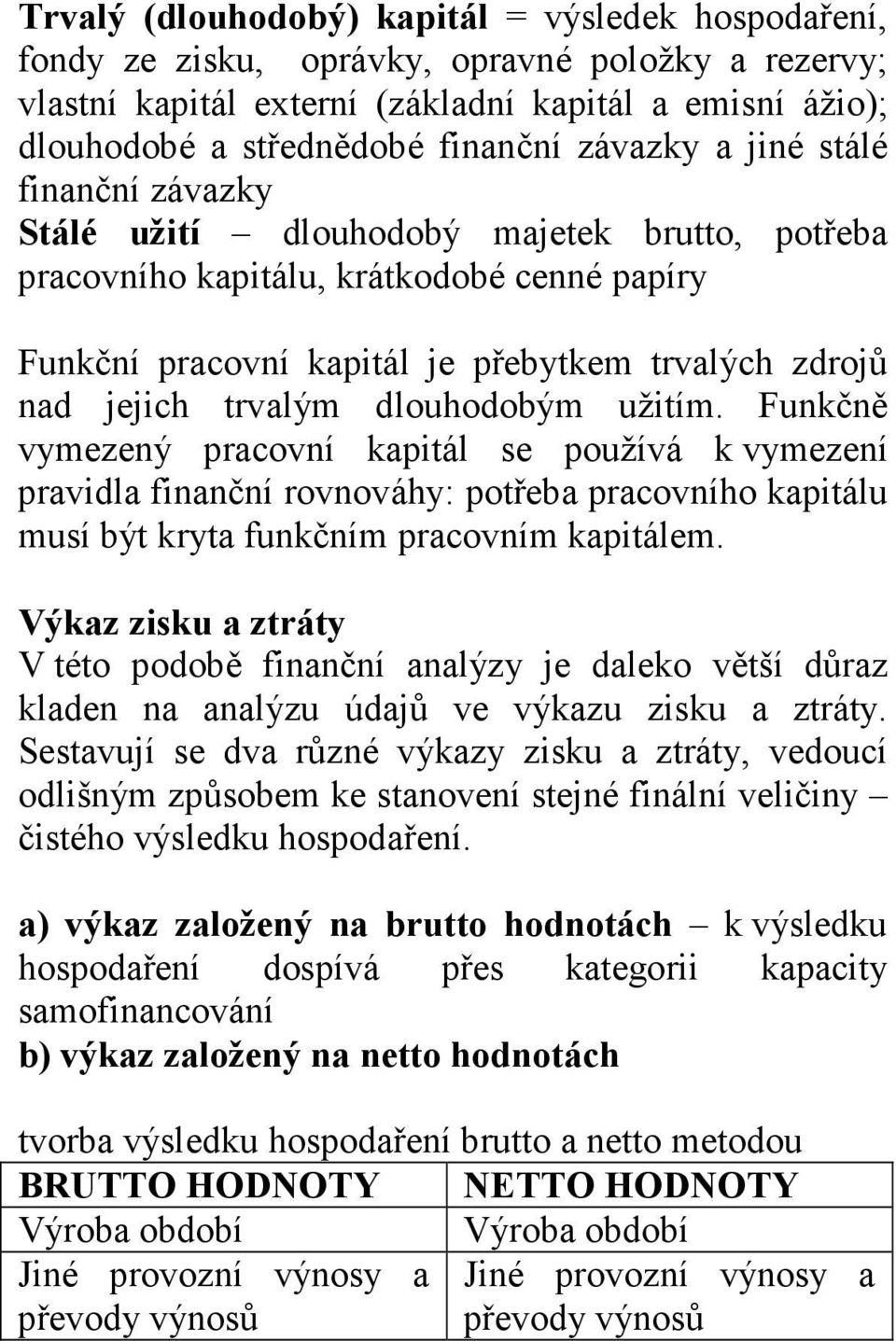 trvalým dlouhodobým užitím. Funkčně vymezený pracovní kapitál se používá k vymezení pravidla finanční rovnováhy: potřeba pracovního kapitálu musí být kryta funkčním pracovním kapitálem.