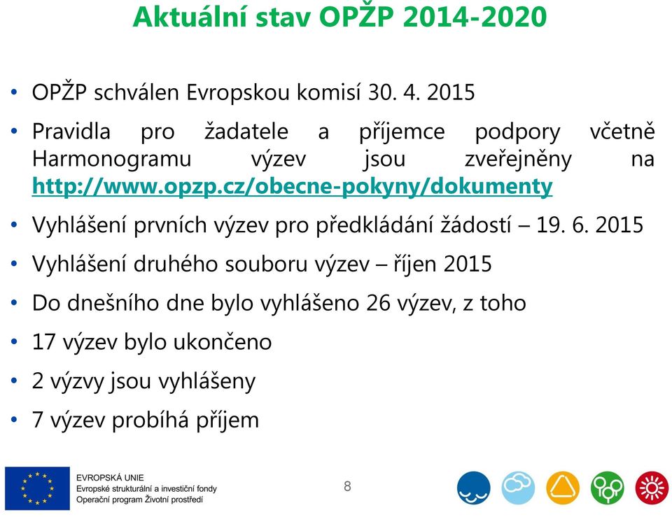 opzp.cz/obecne-pokyny/dokumenty Vyhlášení prvních výzev pro předkládání žádostí 19. 6.