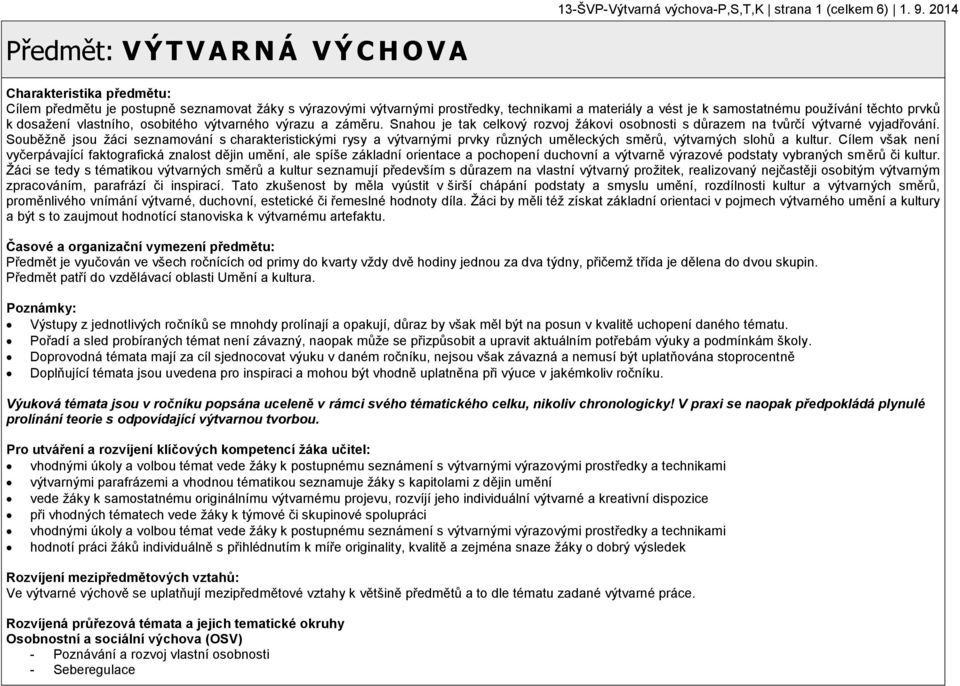 těchto prvků k dosažení vlastního, osobitého výtvarného výrazu a záměru. Snahou je tak celkový rozvoj žákovi osobnosti s důrazem na tvůrčí výtvarné vyjadřování.