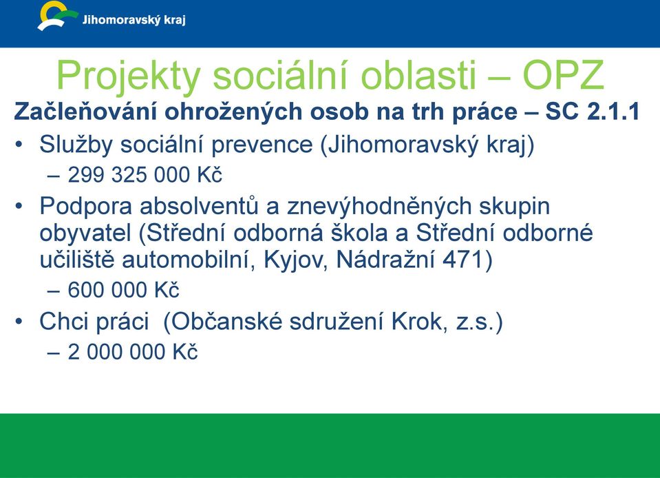 znevýhodněných skupin obyvatel (Střední odborná škola a Střední odborné učiliště