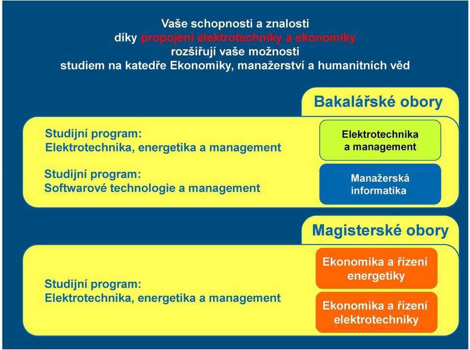 Studijní program: Softwarové technologie a management Elektrotechnika a management Manažerská informatika Magisterské