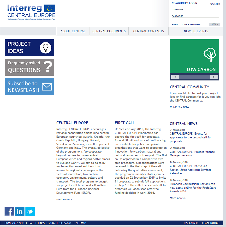 Média - Web, Facebk, Twitter www.interreg-central.eu www.dtaceeu.
