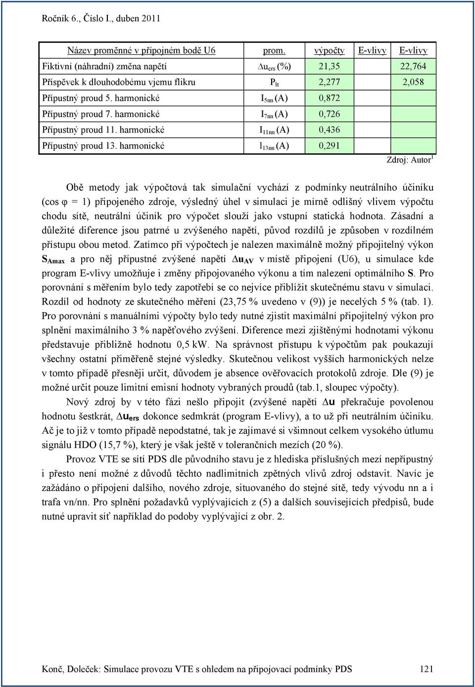 harmonické l 13nn (A) 0,291 Zdroj: Autor 1 Obě metody jak výpočtová tak simulační vychází z podmínky neutrálního účiníku (cos φ = 1) připojeného zdroje, výsledný úhel v simulaci je mírně odlišný