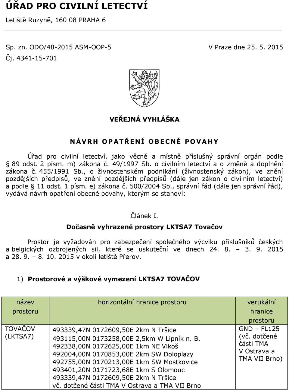 o civilním letectví a o změně a doplnění zákona č. 455/1991 Sb.