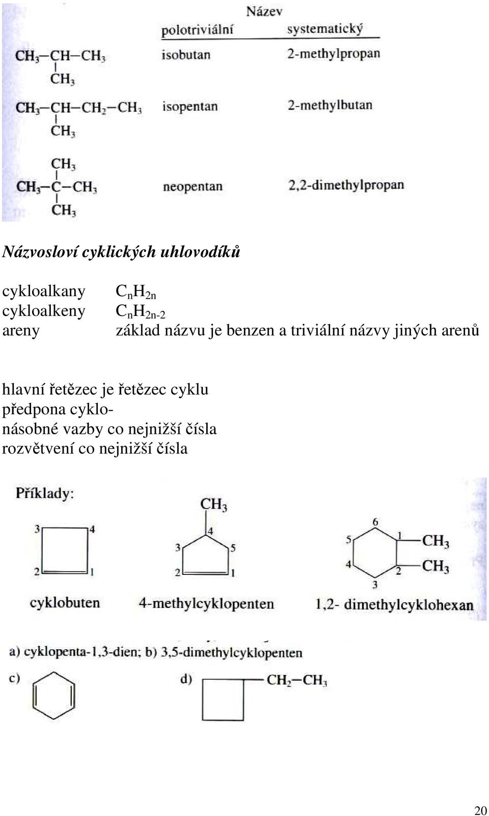 triviální názvy jiných arenů hlavní řetězec je řetězec cyklu