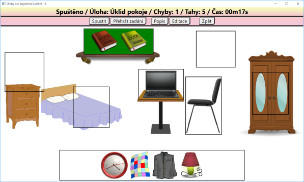 2.7 Denní akce (skupina) Tato skupina obsahuje úlohy k procvičování běžných denních akcí. Ty jsou rozděleny do tří pod-skupin a to na úlohy: - Nezáležící na pořadí vykonaných akcí (například úklid).