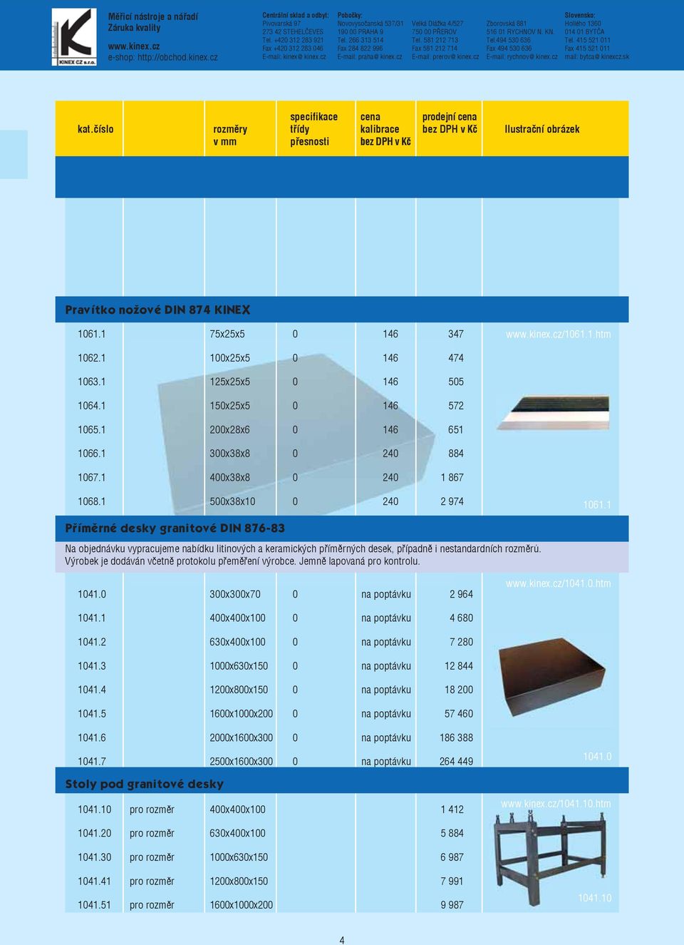 1 Příměrné desky granitové DIN 876-83 Na objednávku vypracujeme nabídku litinových a keramických příměrných desek, případně i nestandardních rozměrů.