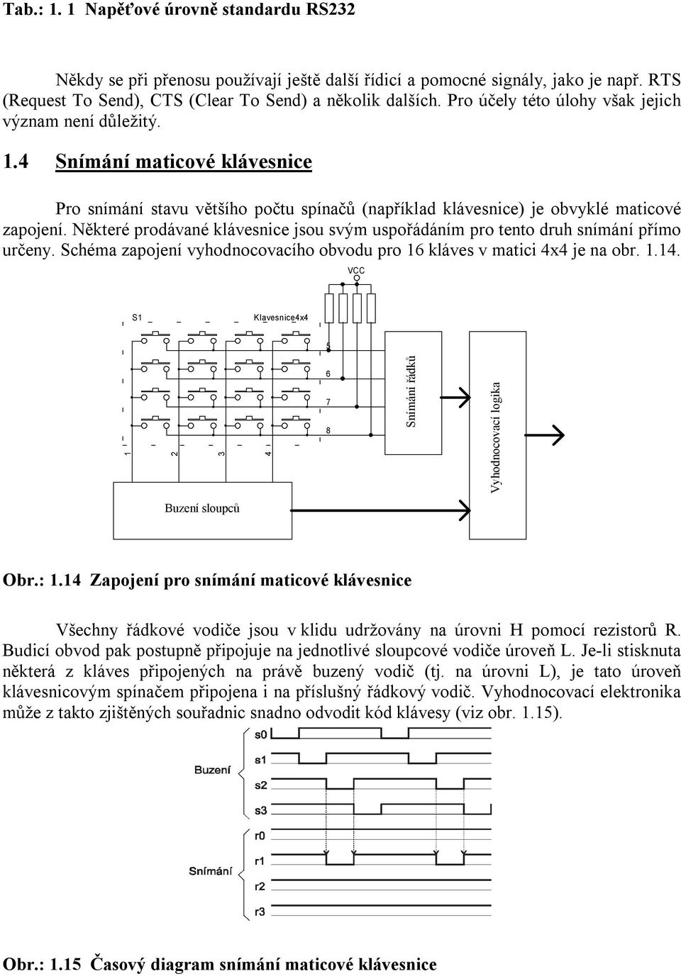 Některé prodávané klávesnice jsou svým uspořádáním pro tento druh snímání přímo určeny. Schéma zapojení vyhodnocovacího obvodu pro 16 kláves v matici 4x4 je na obr. 1.14.