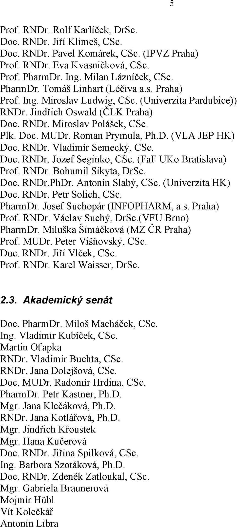 Doc. RNDr. Jozef Seginko, CSc. (FaF UKo Bratislava) Prof. RNDr. Bohumil Sikyta, DrSc. Doc. RNDr.PhDr. Antonín Slabý, CSc. (Univerzita HK) Doc. RNDr. Petr Solich, CSc. PharmDr.