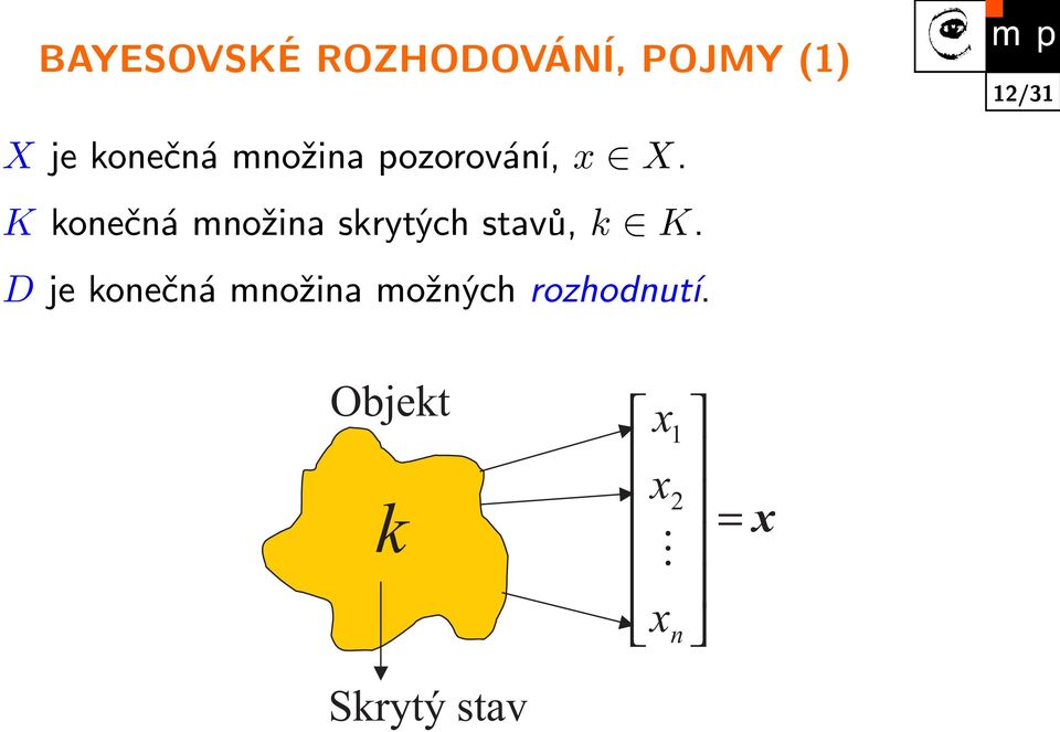 K konečná množina skrytých stavů, k K.