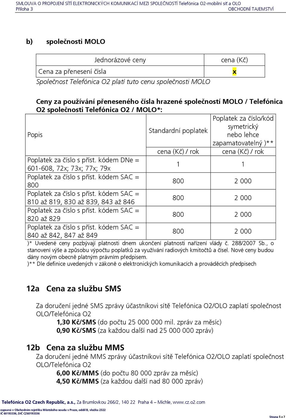 číslo/kód symetrický Standardní poplatek Popis nebo lehce zapamatovatelný )** cena (Kč) / rok cena (Kč) / rok Poplatek za číslo s příst.