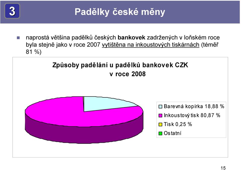 inkoustových tiskárnách (téměř 81 %) Způsoby padělání u padělků bankovek