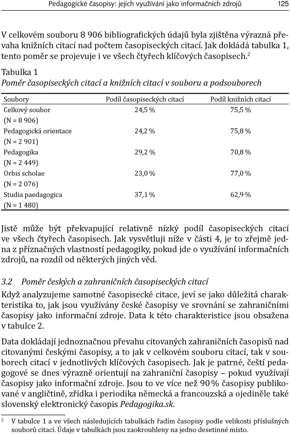 2 Tabulka 1 Poměr časopiseckých citací a knižních citací v souboru a podsouborech Soubory Podíl časopiseckých citací Podíl knižních citací Celkový soubor 24,5 % 75,5 % (N = 8 906) Pedagogická