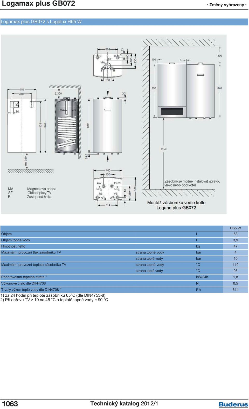 95 Pohotovostní tepelná ztráta 1) kw/24h 1,8 Výkonové dle DIN4708 N L 0,5 Trvalý výkon teplé vody dle DIN4708 2) l/ h 614 1) za 24