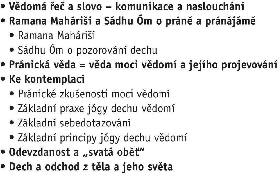 projevování Ke kontemplaci Pránické zkušenosti moci vědomí Základní praxe jógy dechu vědomí