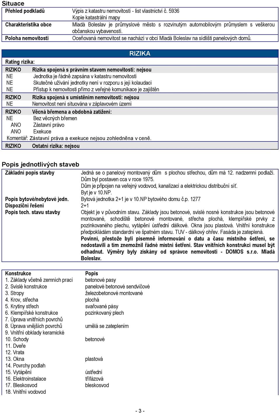 Poloha nemovitosti Oceňovaná nemovitost se nachází v obci Mladá Boleslav na sídlišti panelových domů.