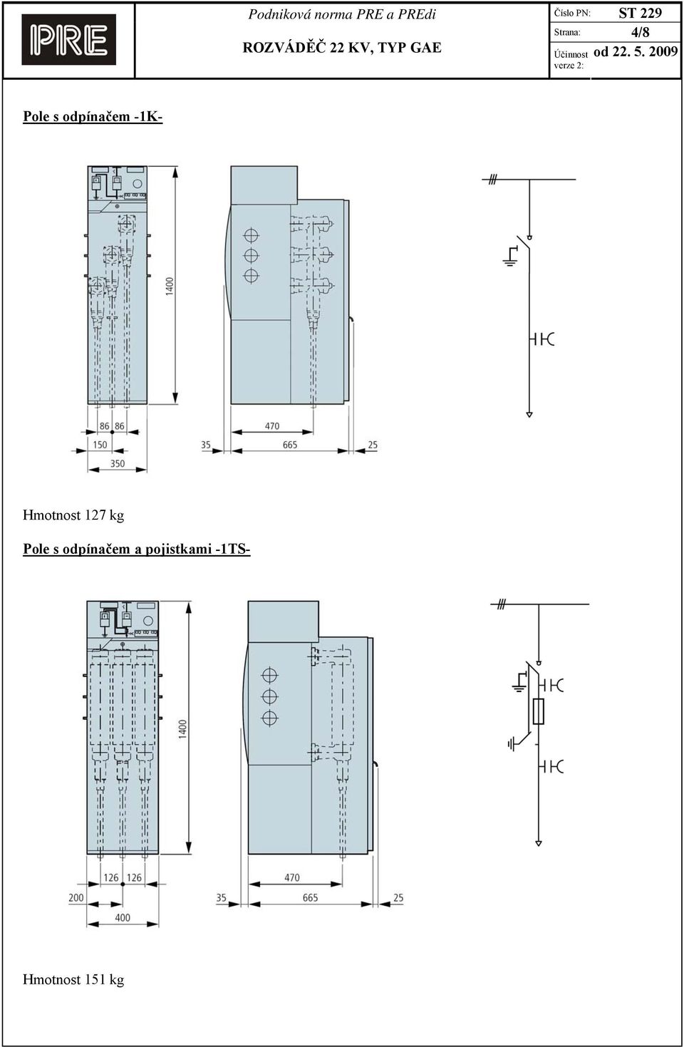 127 kg Pole s odpínačem a