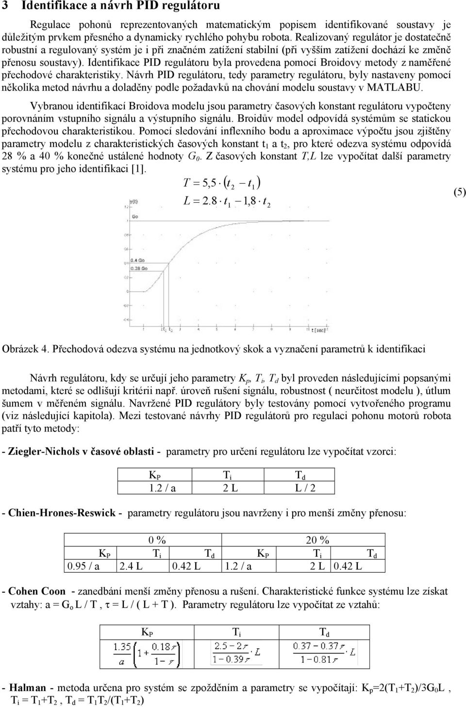 Identifikace PID regulátoru byla provedena pomocí Broidovy metody z naměřené přechodové charakteristiky.