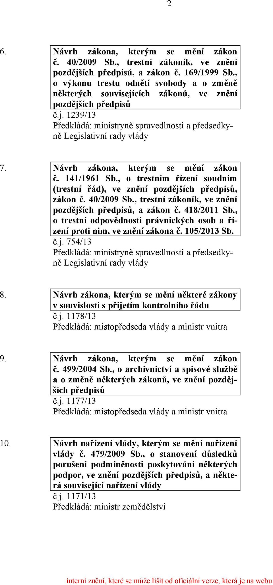, o trestním řízení soudním (trestní řád), ve znění pozdějších předpisů, zákon č. 40/2009 Sb., trestní zákoník, ve znění pozdějších předpisů, a zákon č. 418/2011 Sb.
