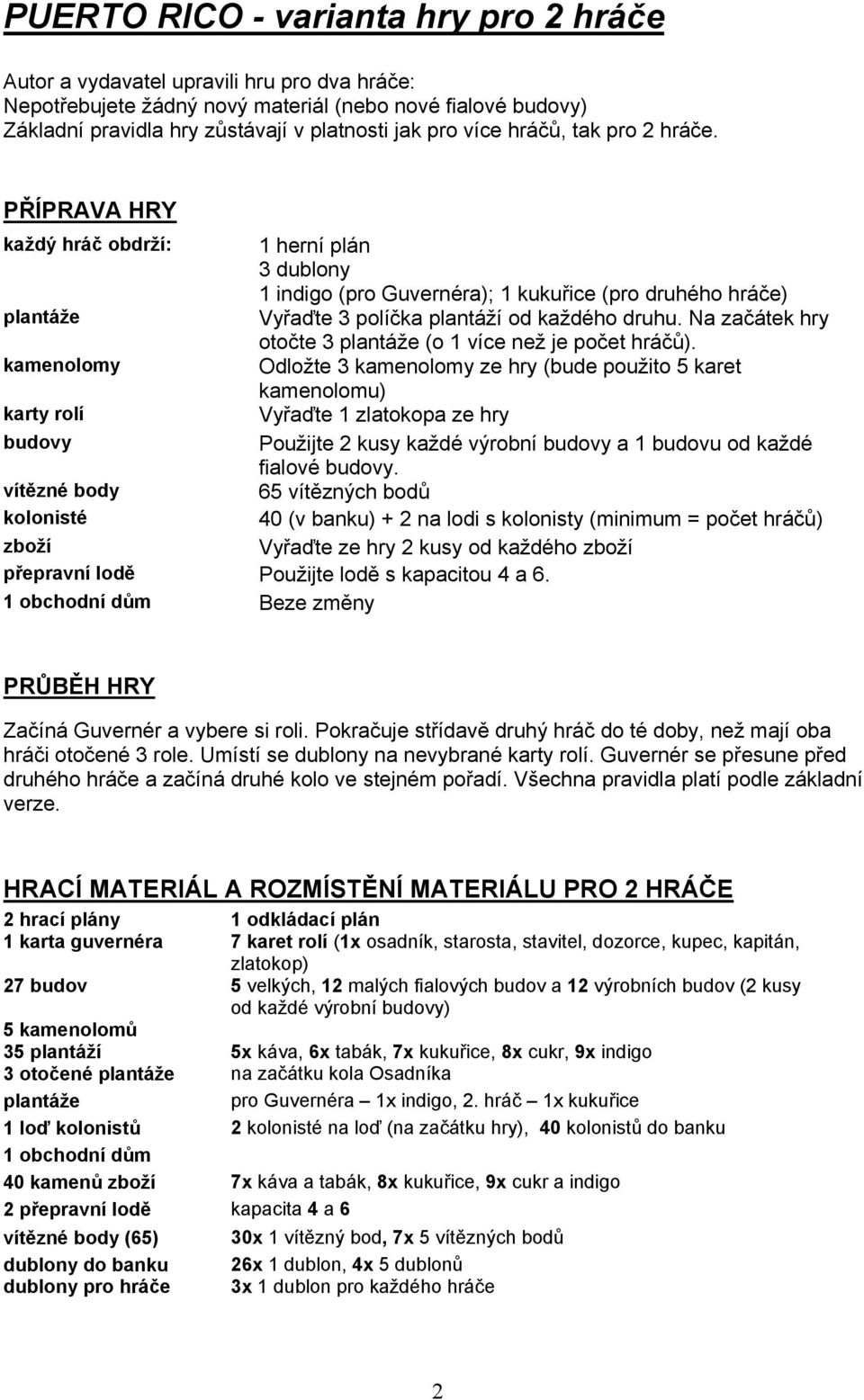 Na začátek hry otočte 3 plantáže (o 1 více než je počet hráčů).