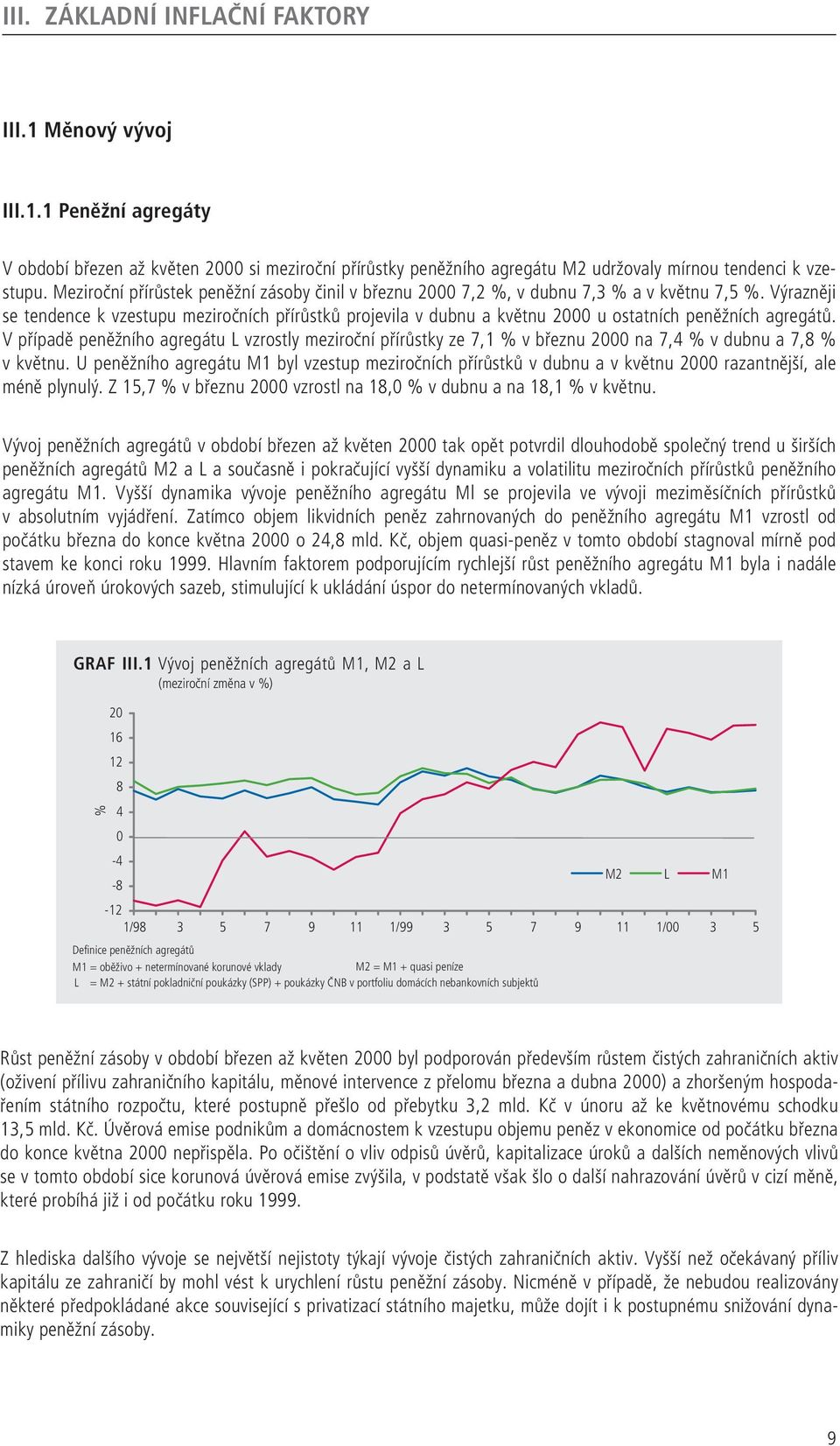 Výrazněji se tendence k vzestupu meziročních přírůstků projevila v dubnu a květnu 2000 u ostatních peněžních agregátů.