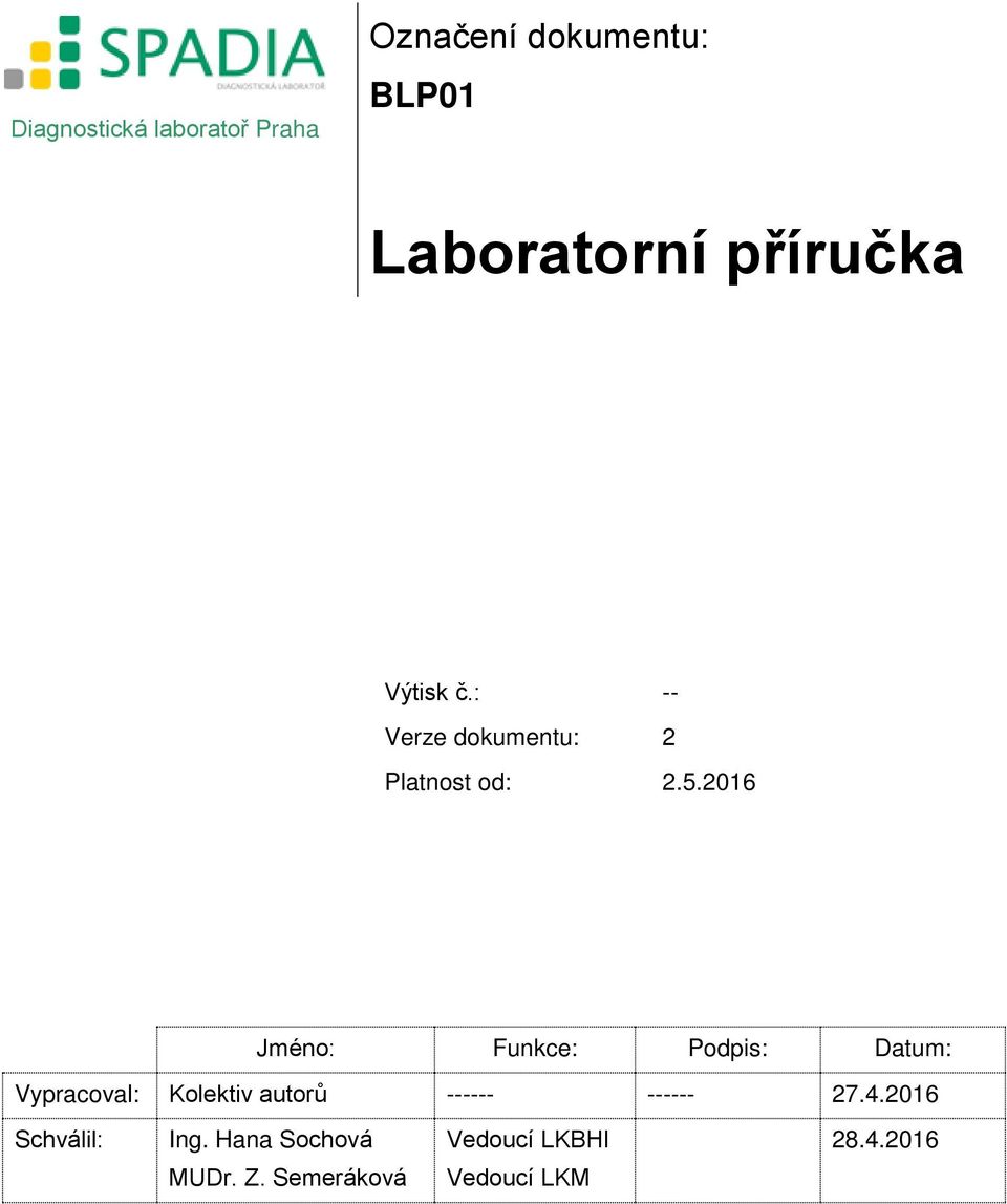 2016 Jméno: Funkce: Podpis: Datum: Vypracoval: Kolektiv