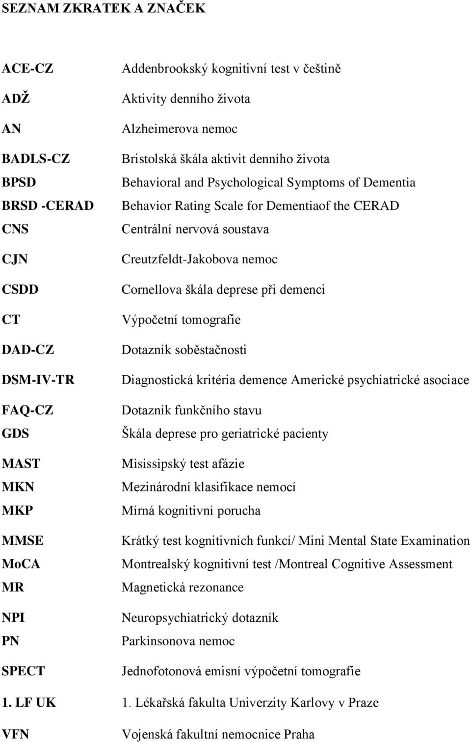 Creutzfeldt-Jakobova nemoc Cornellova škála deprese při demenci Výpočetní tomografie Dotazník soběstačnosti Diagnostická kritéria demence Americké psychiatrické asociace Dotazník funkčního stavu