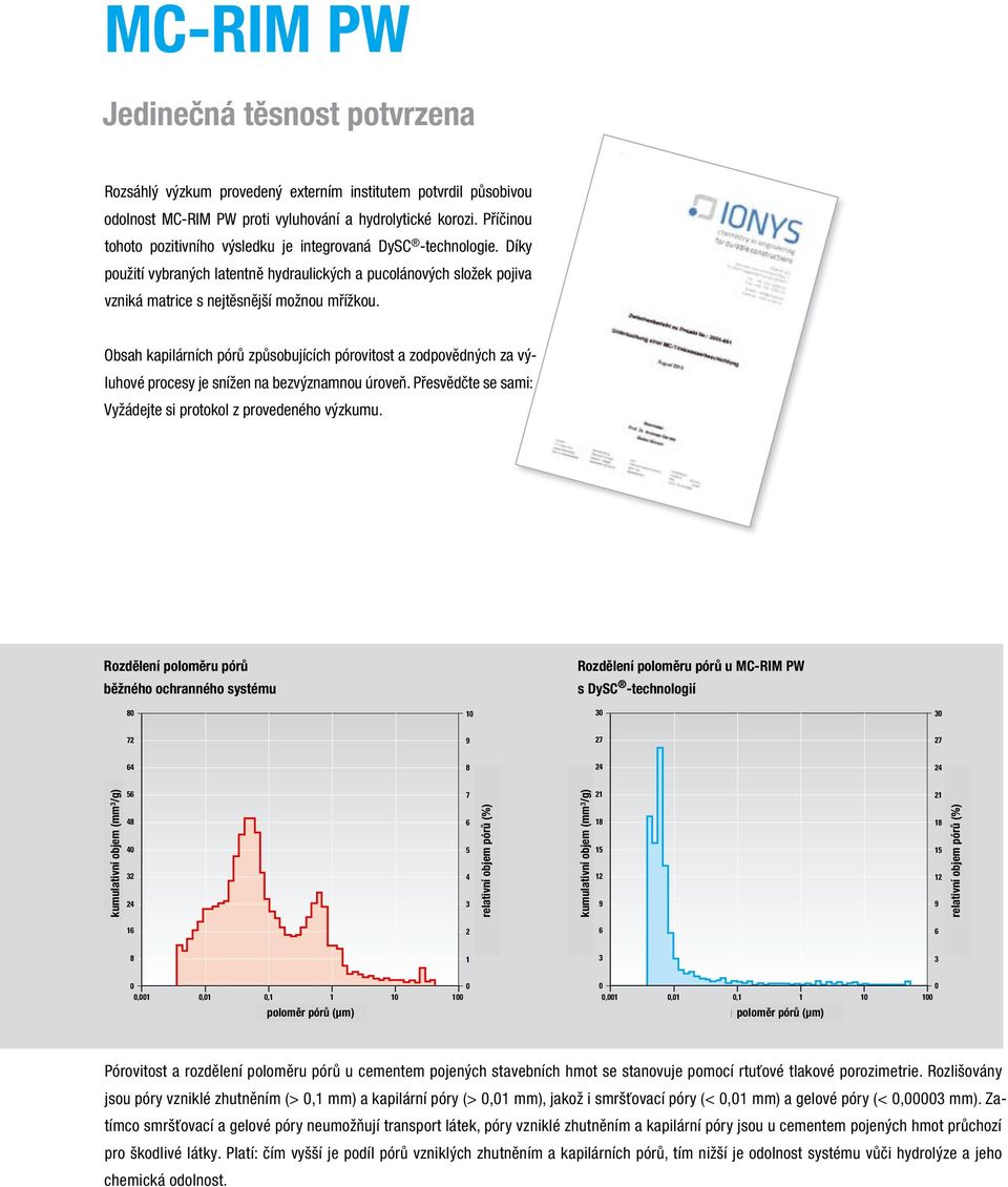 Obsah kapilárních pórů způsobujících pórovitost a zodpovědných za výluhové procesy je snížen na bezvýznamnou úroveň. Přesvědčte se sami: Vyžádejte si protokol z provedeného výzkumu.