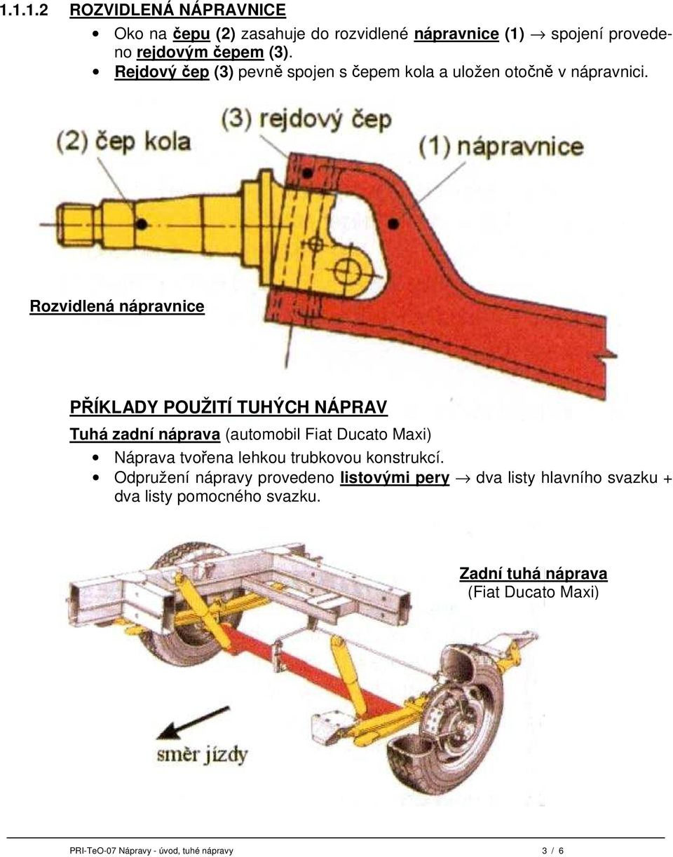 Rozvidlená nápravnice PŘÍKLADY POUŽITÍ TUHÝCH NÁPRAV Tuhá zadní náprava (automobil Fiat Ducato Maxi) Náprava tvořena lehkou