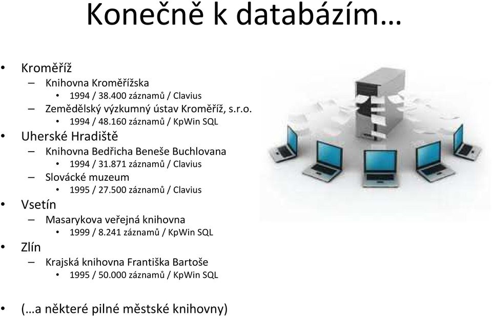160 záznamů/ KpWin SQL Uherské Hradiště Knihovna Bedřicha Beneše Buchlovana 1994 / 31.