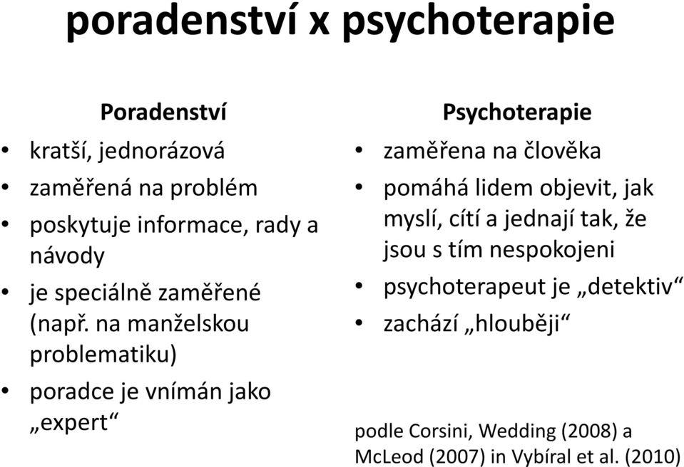 na manželskou problematiku) poradce je vnímán jako expert Psychoterapie zaměřena na člověka pomáhá lidem