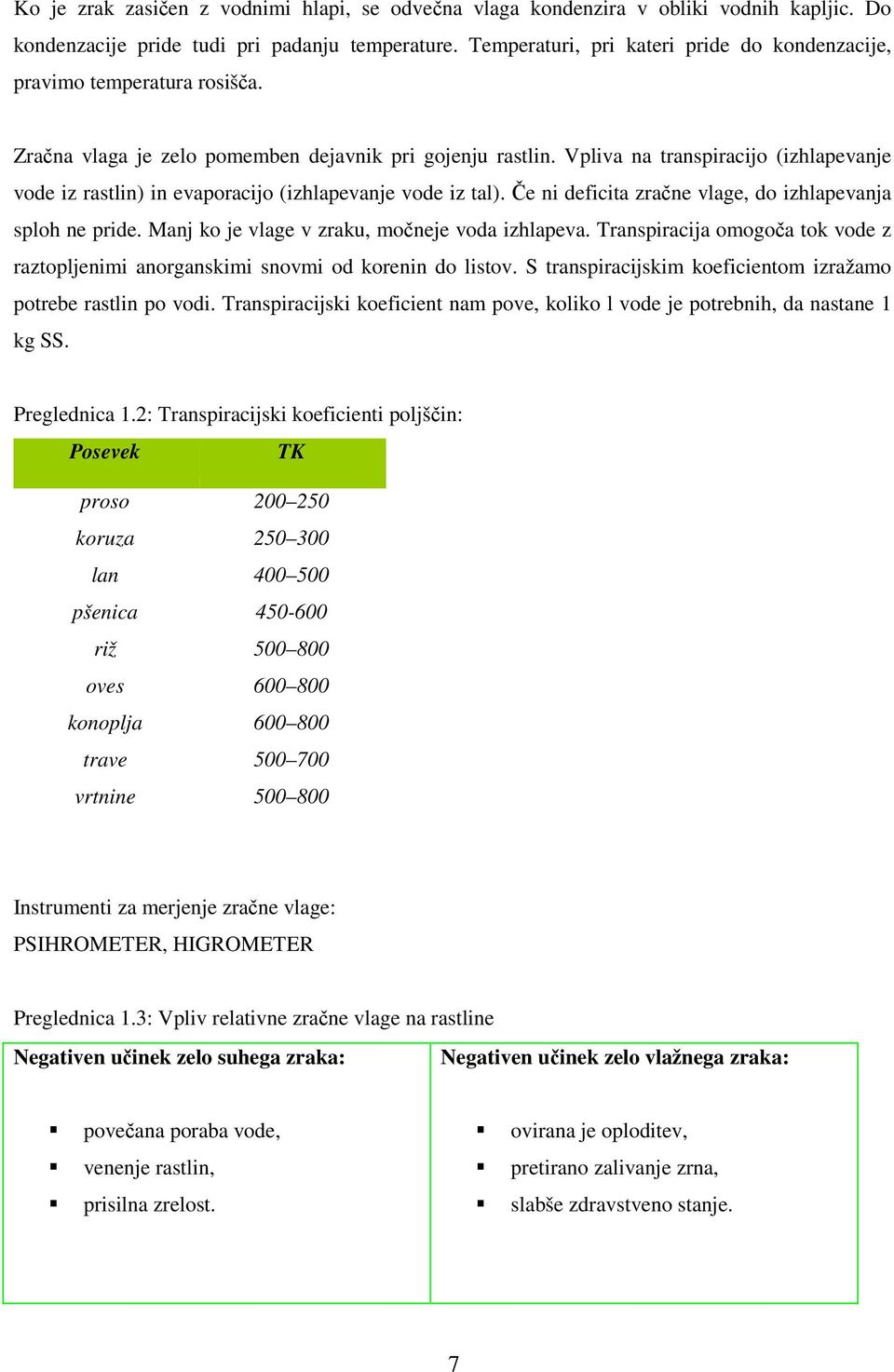 Vpliva na transpiracijo (izhlapevanje vode iz rastlin) in evaporacijo (izhlapevanje vode iz tal). Če ni deficita zračne vlage, do izhlapevanja sploh ne pride.