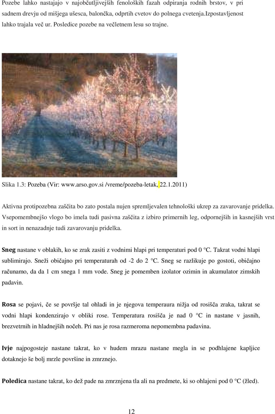 3: Pozeba (Vir: www.arso.gov.si /vreme/pozeba-letak, 22.1.2011) Aktivna protipozebna zaščita bo zato postala nujen spremljevalen tehnološki ukrep za zavarovanje pridelka.