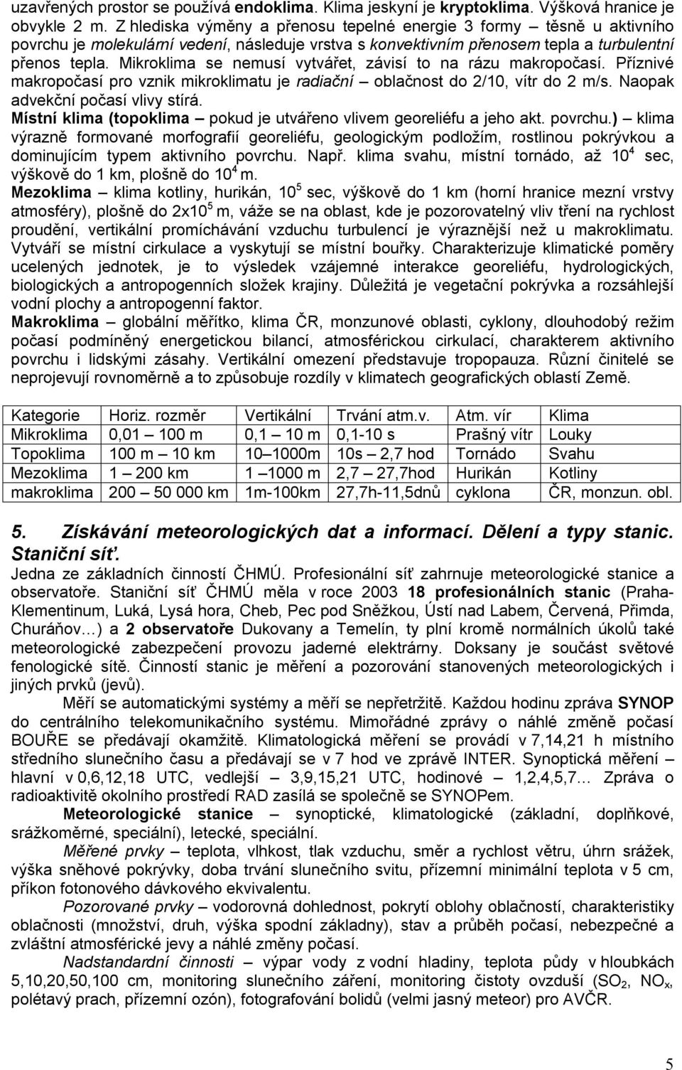 Mikroklima se nemusí vytvářet, závisí to na rázu makropočasí. Příznivé makropočasí pro vznik mikroklimatu je radiační oblačnost do 2/10, vítr do 2 m/s. Naopak advekční počasí vlivy stírá.