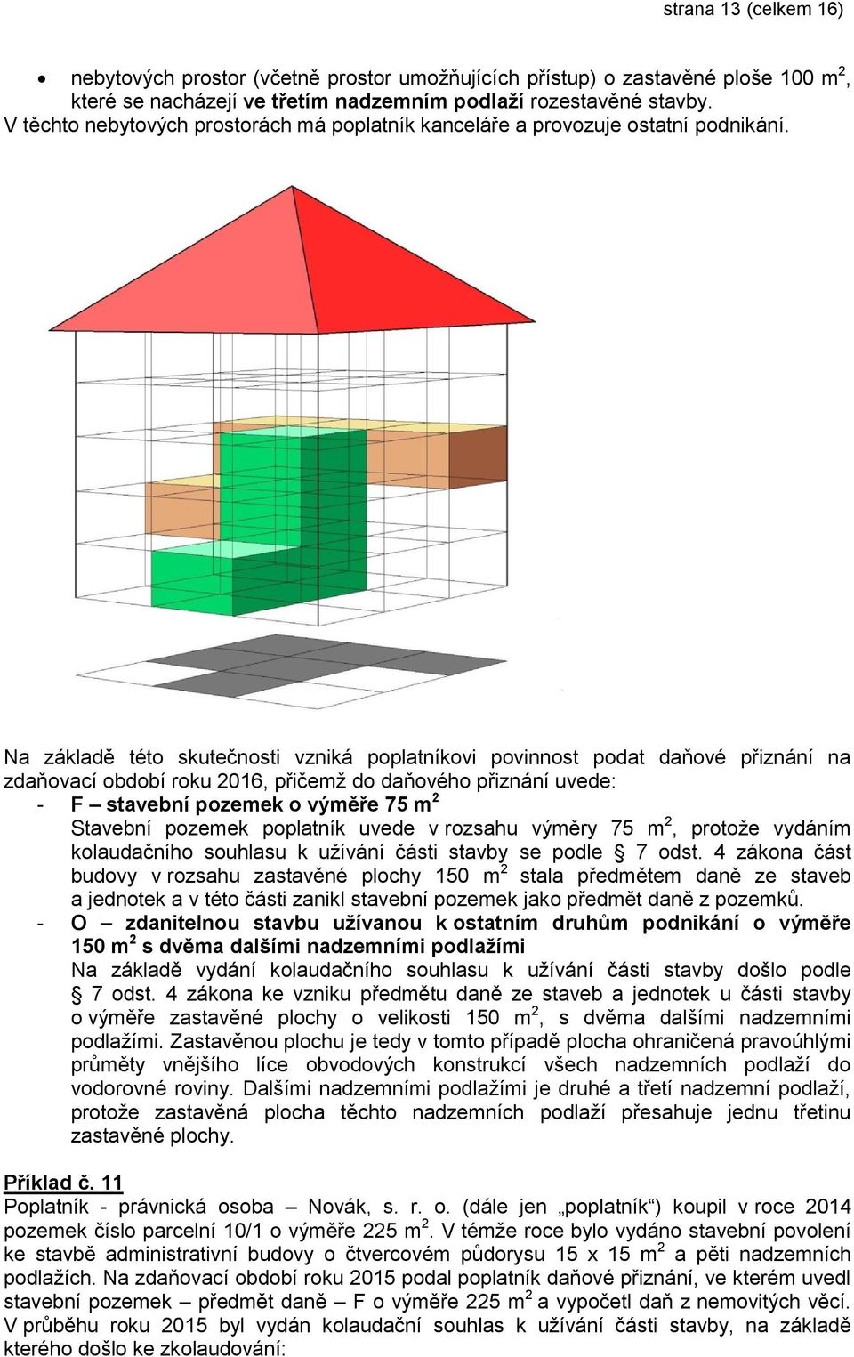 - F stavební pozemek o výměře 75 m 2 Stavební pozemek poplatník uvede v rozsahu výměry 75 m 2, protože vydáním kolaudačního souhlasu k užívání části stavby se podle 7 odst.