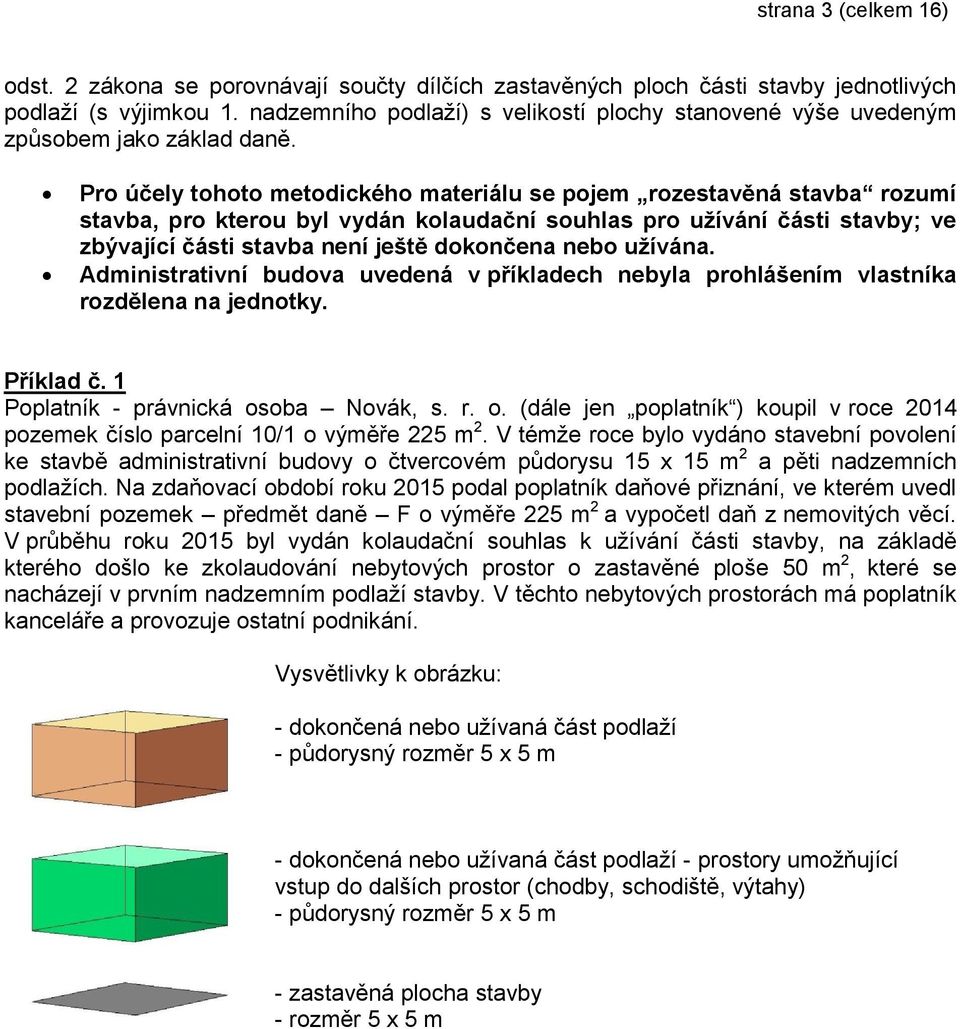 Pro účely tohoto metodického materiálu se pojem rozestavěná stavba rozumí stavba, pro kterou byl vydán kolaudační souhlas pro užívání části stavby; ve zbývající části stavba není ještě dokončena nebo