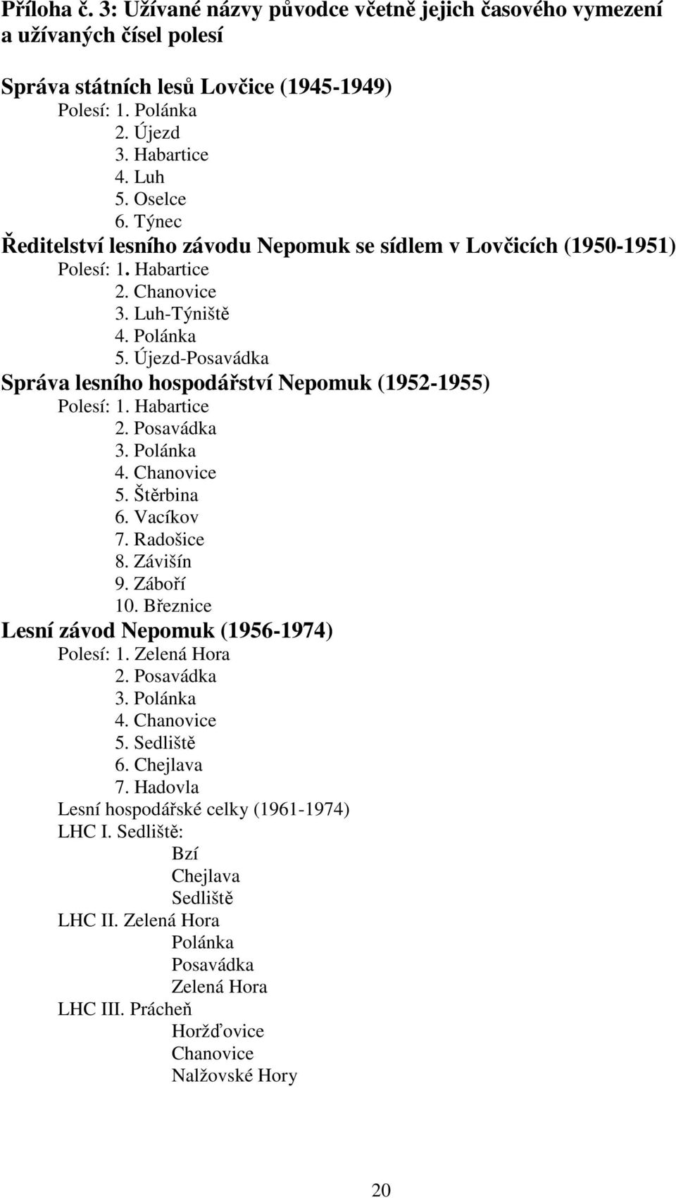 Újezd-Posavádka Správa lesního hospodářství Nepomuk (1952-1955) Polesí: 1. Habartice 2. Posavádka 3. Polánka 4. Chanovice 5. Štěrbina 6. Vacíkov 7. Radošice 8. Závišín 9. Záboří 10.