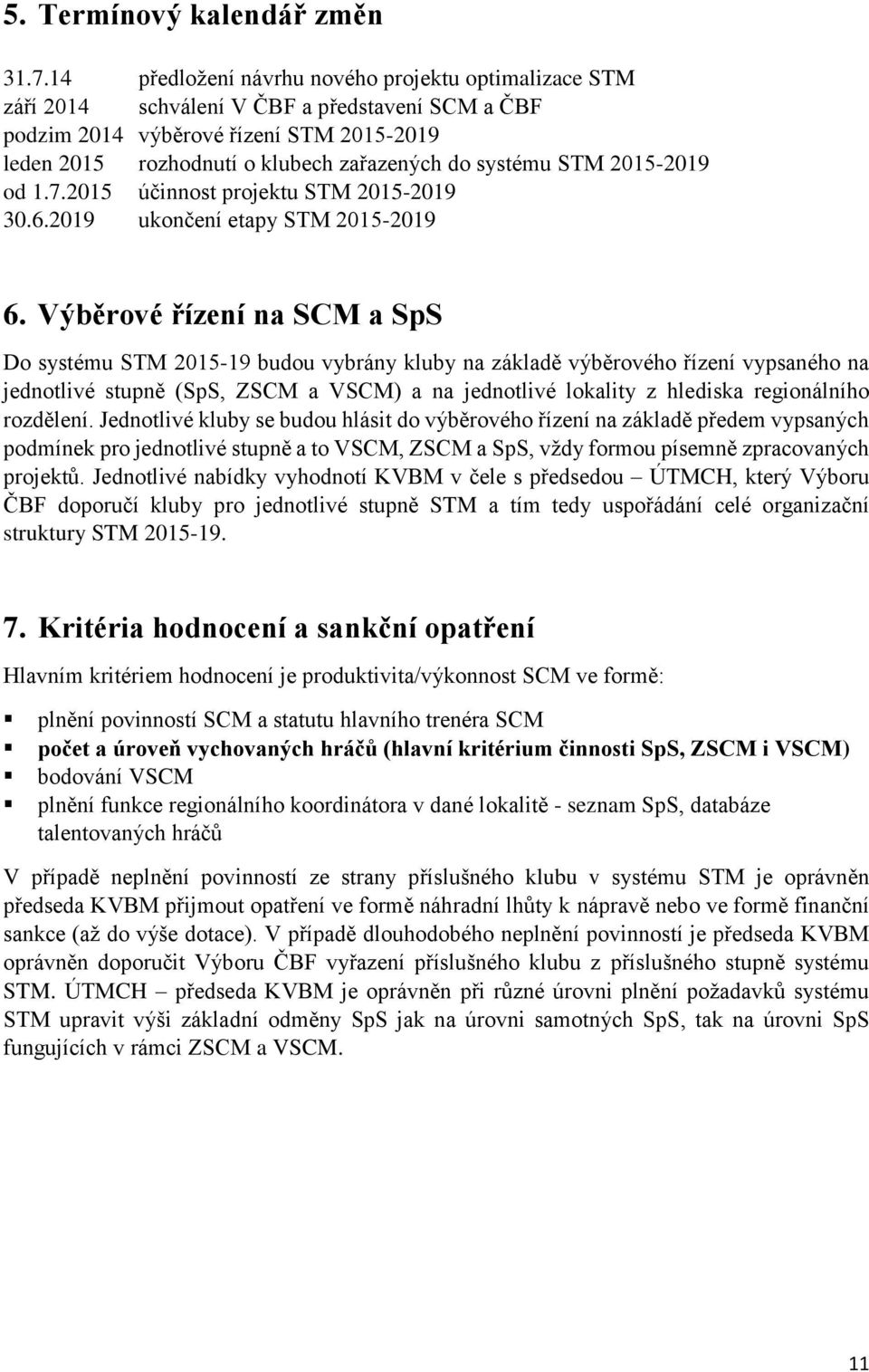 STM 2015-2019 od 1.7.2015 účinnost projektu STM 2015-2019 30.6.2019 ukončení etapy STM 2015-2019 6.