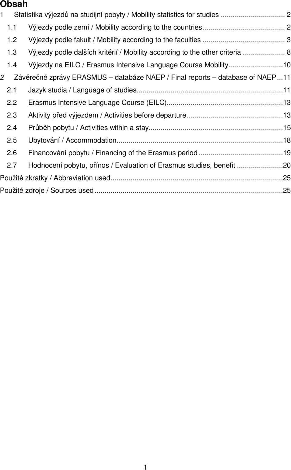 .. Závěrečné zprávy ERASMUS databáze NAEP / Final reports database of NAEP.... Jazyk studia / Language of studies.... Erasmus Intensive Language Course (EILC).