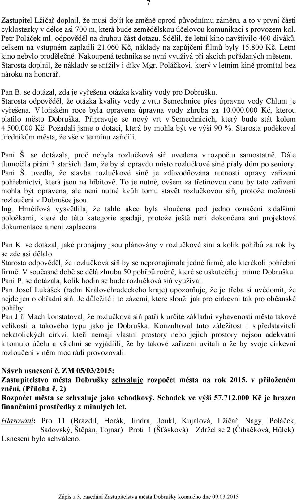 Letní kino nebylo prodělečné. Nakoupená technika se nyní využívá při akcích pořádaných městem. Starosta doplnil, že náklady se snížily i díky Mgr.