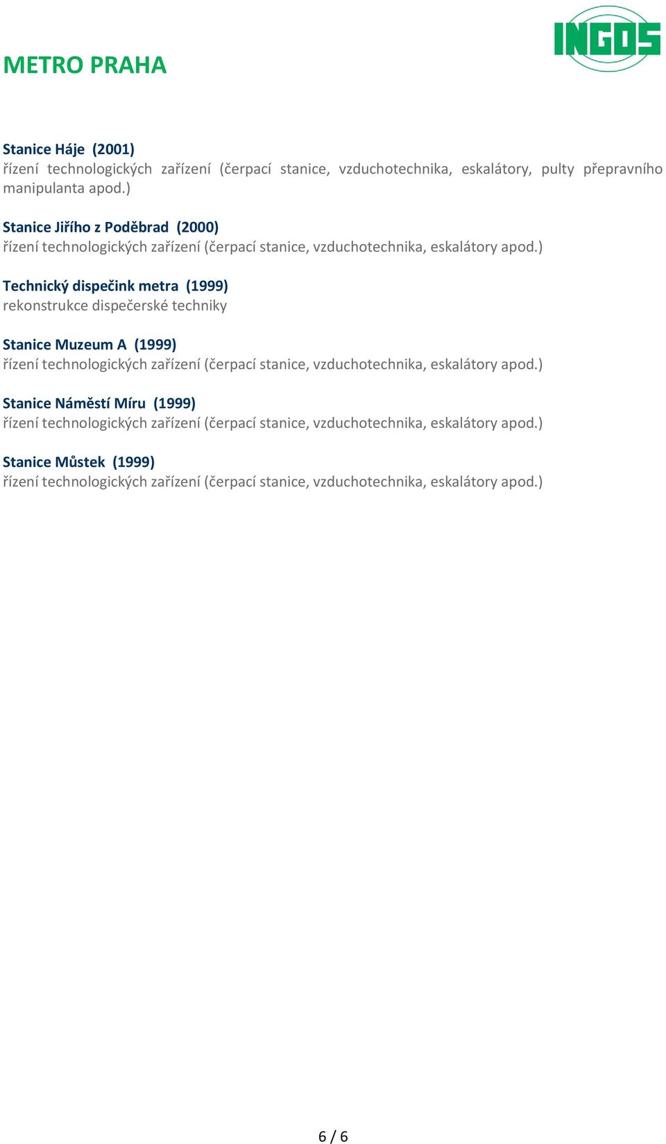 metra (1999) rekonstrukce dispečerské techniky Stanice