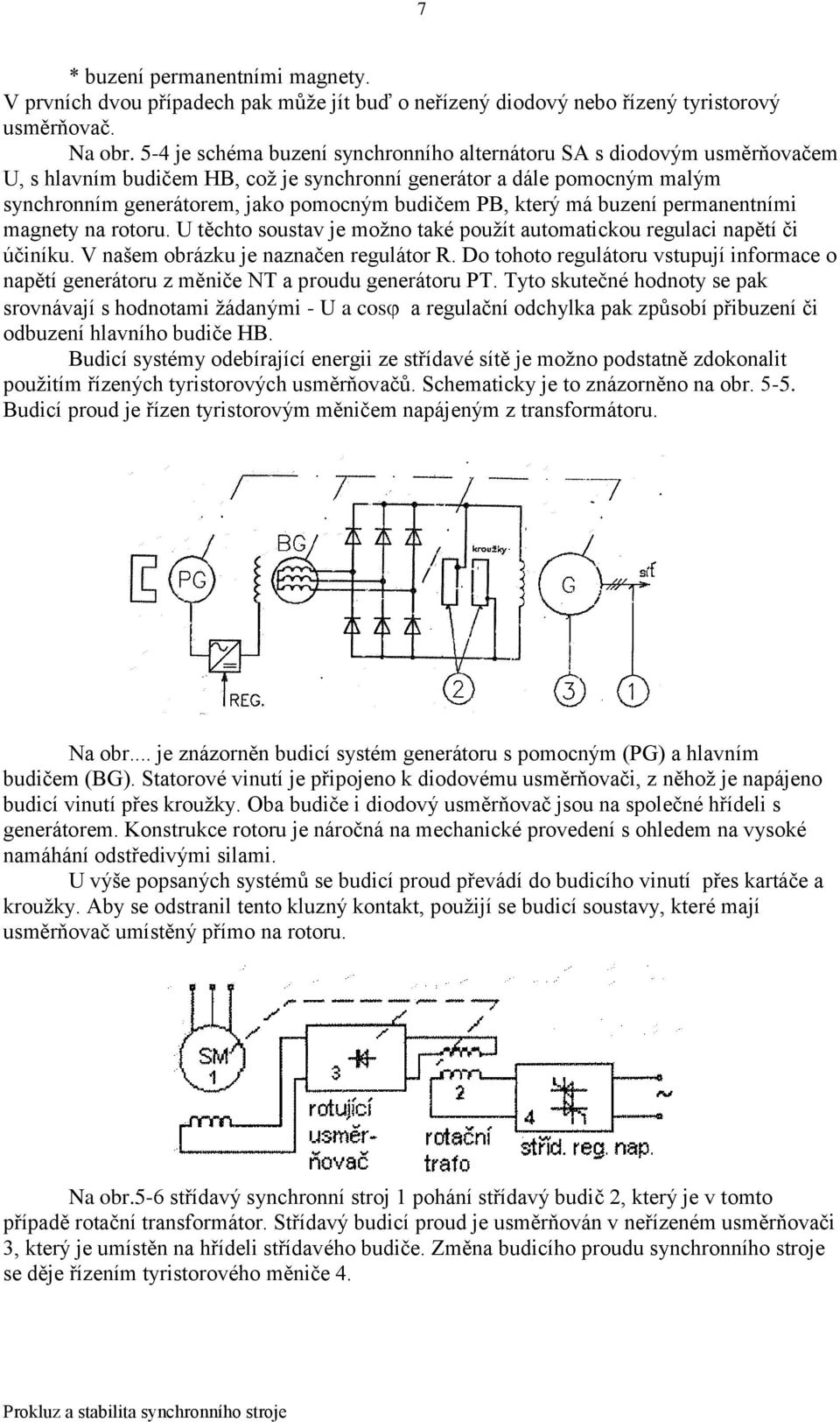 který má buzení permanentními magnety na rotoru. U těchto soustav je možno také použít automatickou regulaci napětí či účiníku. V našem obrázku je naznačen regulátor R.