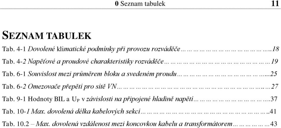 ..25 Tab. 6-2 Omezovače přepětí pro sítě VN.. 27 Tab.