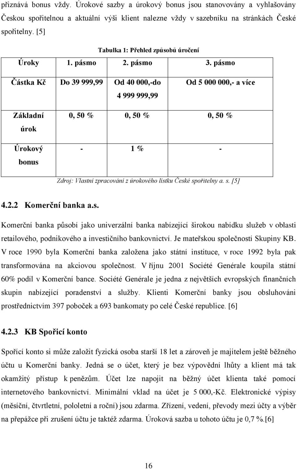 pásmo Částka Kč Do 39 999,99 Od 40 000,-do 4 999 999,99 Od 5 000 000,- a více Základní úrok Úrokový bonus 0, 50 % 0, 50 % 0, 50 % - 1 % - Zdroj: Vlastní zpracování z úrokového lístku České spořitelny