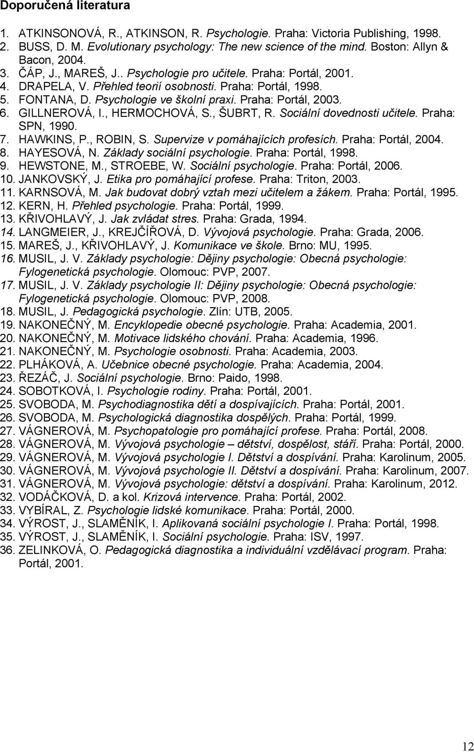 GILLNEROVÁ, I., HERMOCHOVÁ, S., ŠUBRT, R. Sociální dovednosti učitele. Praha: SPN, 1990. 7. HAWKINS, P., ROBIN, S. Supervize v pomáhajících profesích. Praha: Portál, 2004. 8. HAYESOVÁ, N.