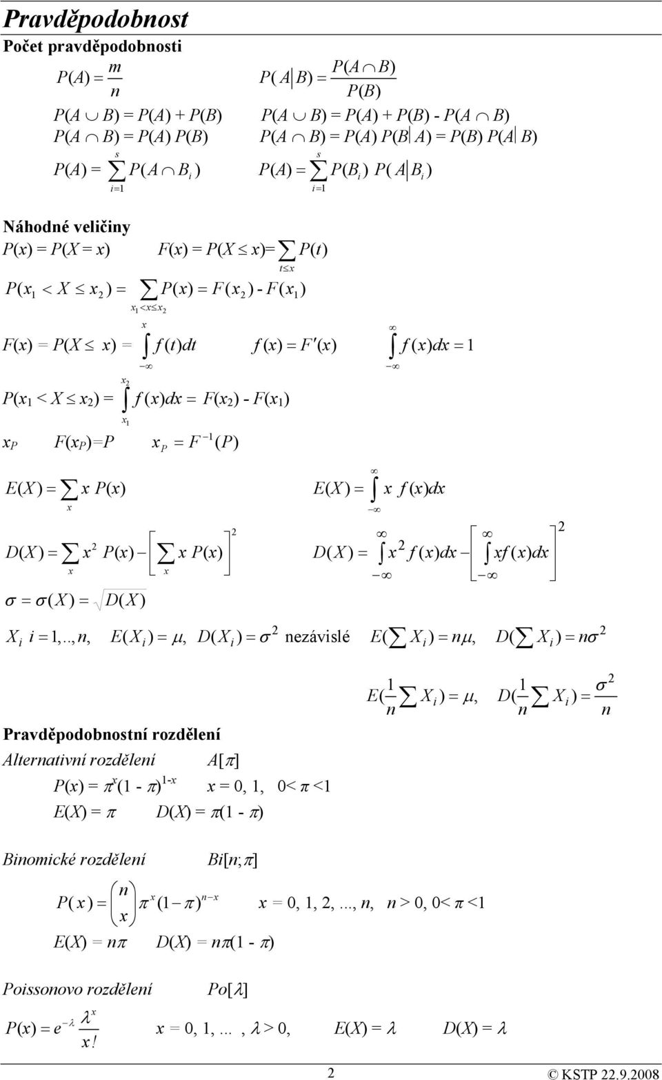 .,, E( X µ, D( X ezávlé D ( X f ( d f ( d E( X µ, D( X ravděodoboí rozděleí Aleraví rozděleí A[π] ( π ( - π -,, π E(X π D(X π( -