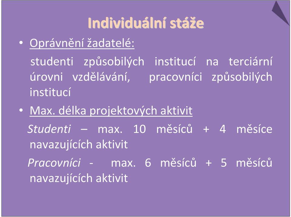 institucí Max. délka projektových aktivit Studenti max.