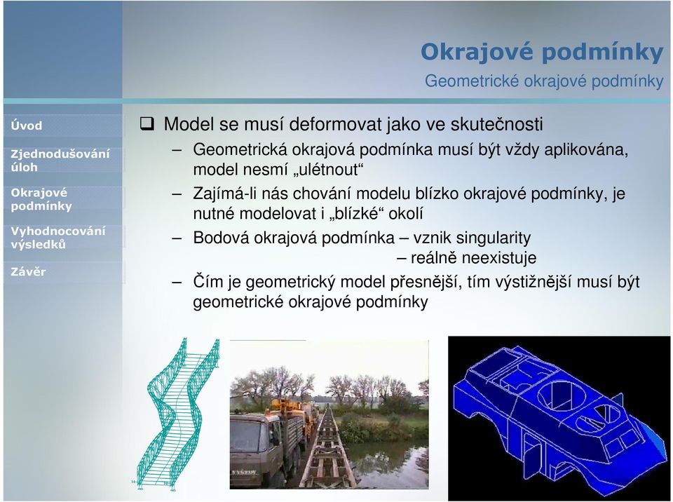 okrajové, je nutné modelovat i blízké okolí Bodová okrajová podmínka vznik singularity