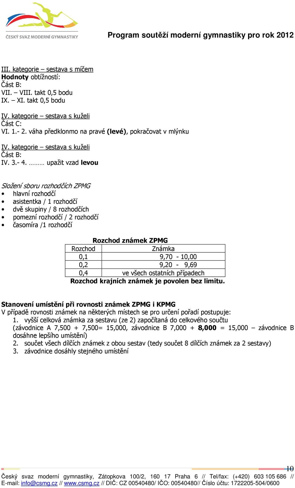 upažit vzad levou Složení sboru rozhodčích ZPMG hlavní rozhodčí asistentka / 1 rozhodčí dvě skupiny / 8 rozhodčích pomezní rozhodčí / 2 rozhodčí časomíra /1 rozhodčí Rozchod známek ZPMG Rozchod