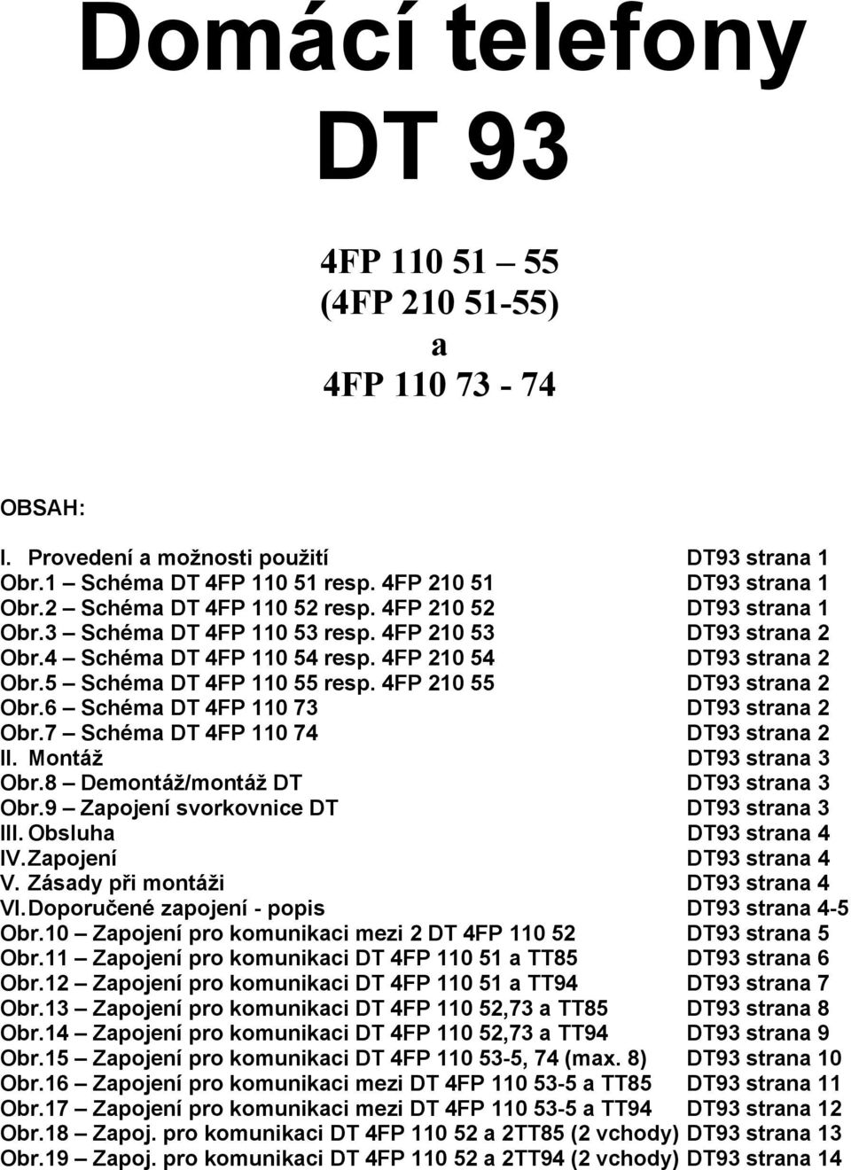 5 Schéma DT 4FP 110 55 resp. 4FP 210 55 DT93 strana 2 Obr.6 Schéma DT 4FP 110 73 DT93 strana 2 Obr.7 Schéma DT 4FP 110 74 DT93 strana 2 II. Montáž DT93 strana 3 Obr.